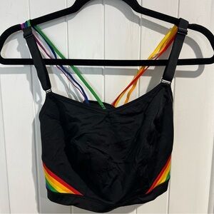 Cacique Black Sports Bra with Rainbow Straps